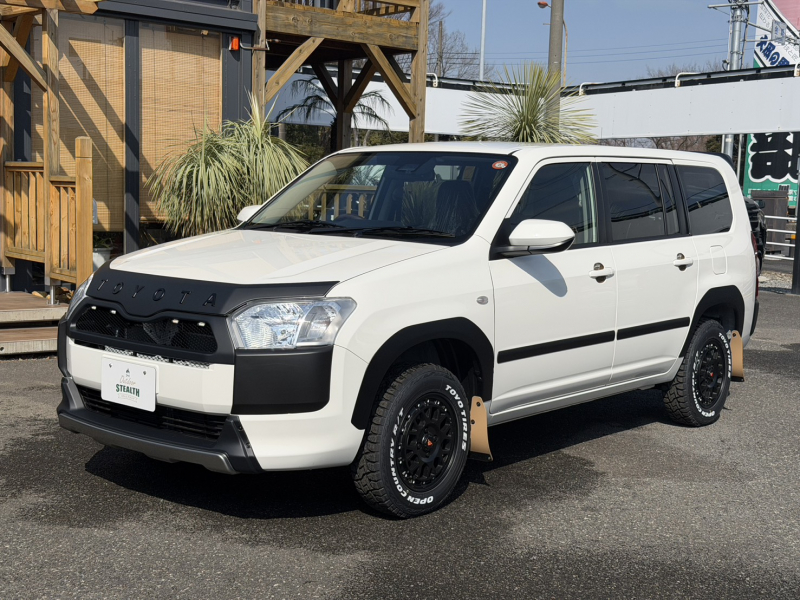 トヨタ プロボックスバン F　ハイブリッド　BLACK EDHITION　メッシュグリル　フロントアンダーガード　フェンダートリム　リアアンダーガード　ルーフスポイラー　アルミホイールRSRリフトアップ　スムージングパネル(TOYOTA)　IPFグリルマーカー　