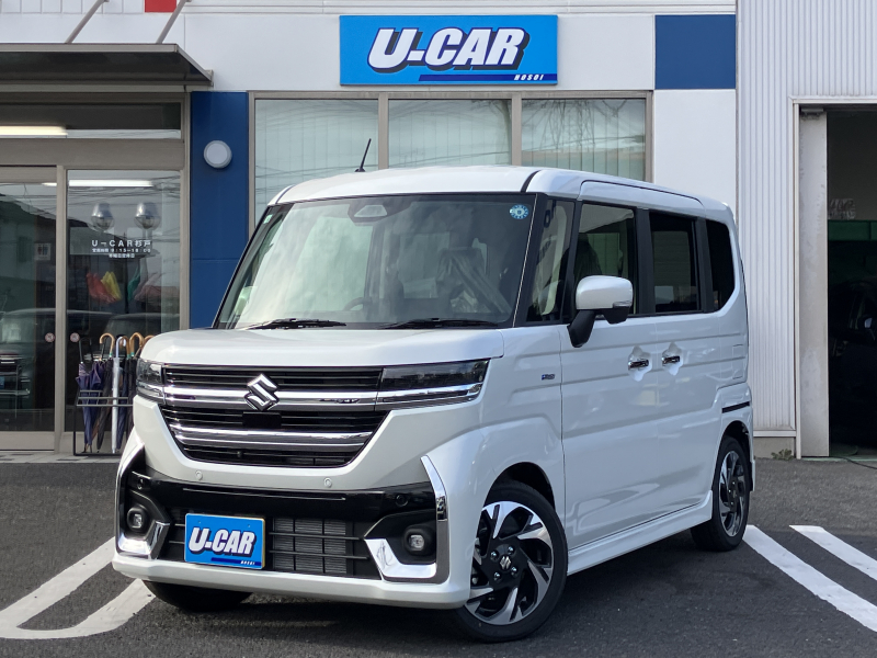 スズキ スペーシア カスタムハイブリッドXS　届出済未使用車・ナビ・全方位カメラ・両側パワスラ・シートヒーター・フルセグ・LED・HUD・オットマン
