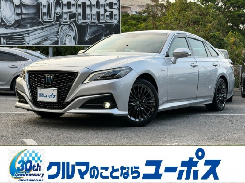 トヨタ クラウンハイブリッド Sスポーツスタイル　OP10年保証対象車　純正ナビ　純正18インチアルミ　ハーフレザー　革巻きステア　クルコン　BSM