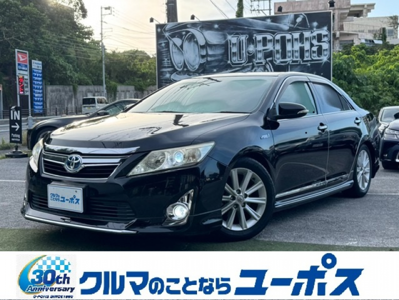 トヨタ カムリ ハイブリッドGパッケージ　モデリスタエアロ　純正ナビ　純正17インチアルミ　バックモニター　ハーフレザー調シートカバー　ETC